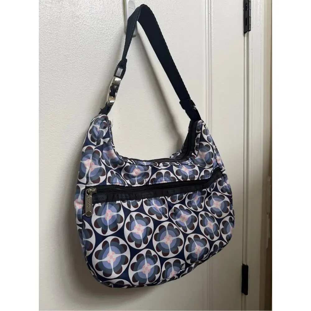LeSportSac blue and white hobo nylon purse